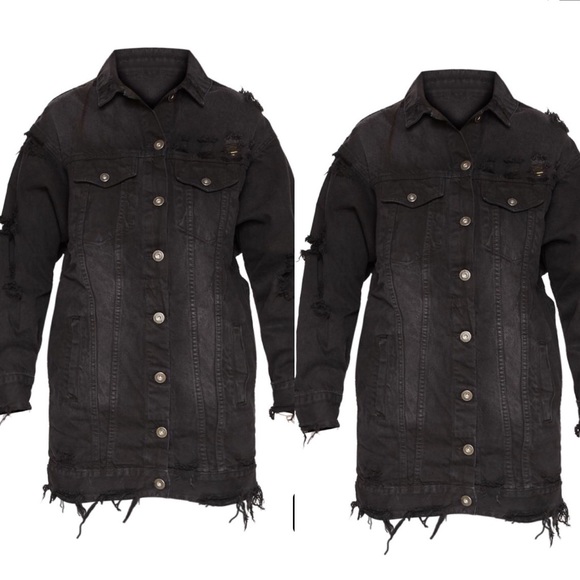 black longline distressed denim jacket